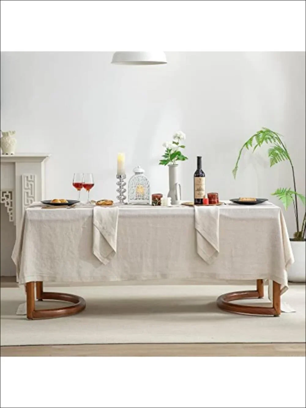 100% Stonewashed French Linen Hemstitch Tablecloth 60x84 Rectangle Machine